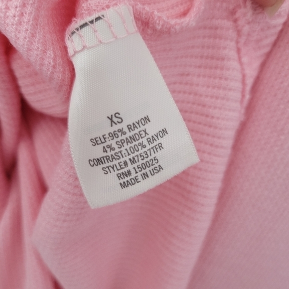 Francesca's Alya Pink Thermal Knit Boho  Mixed Media Long Sleeve Top - Picture 7 of 8